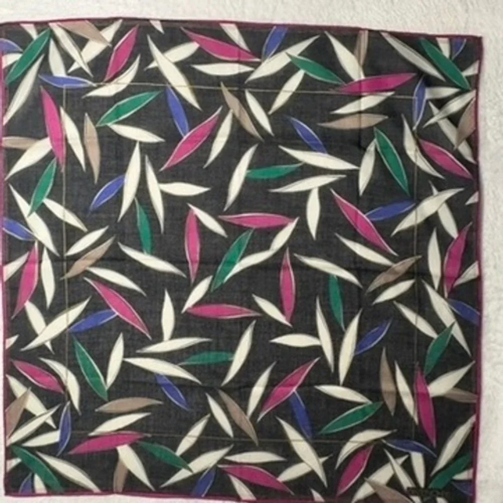 Vtg GIVENCHY Scarf Handkerchief Abstract Leaf Black Multi 18